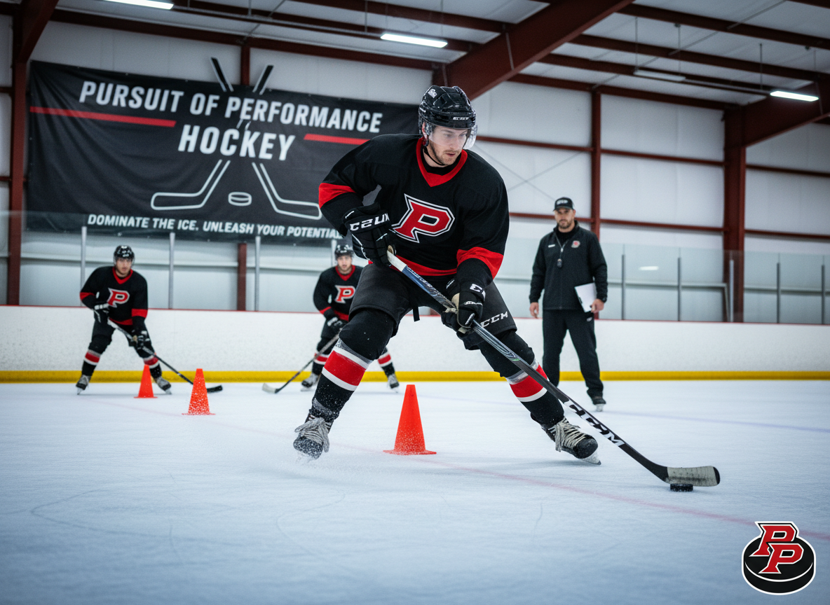Action hockey training photo for Pursuit of Performance Hockey website